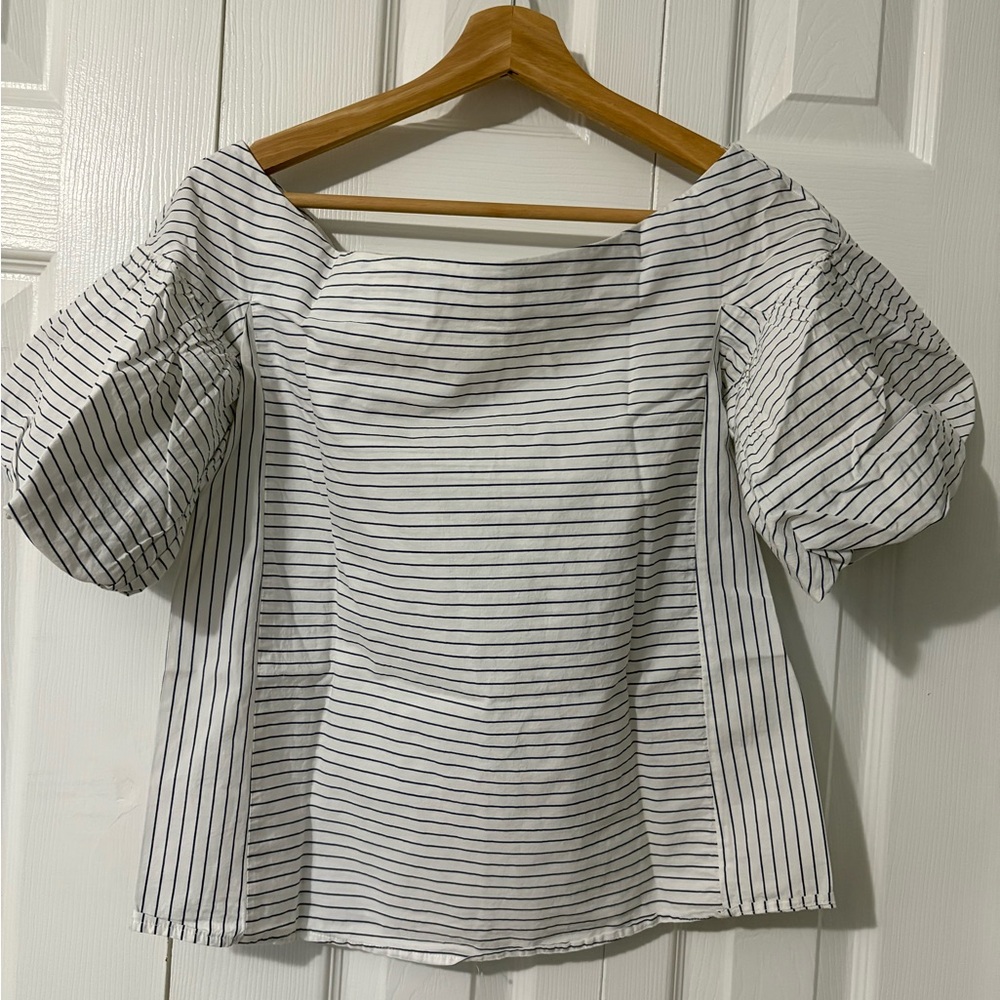 H&M Striped Off-Shoulder Puff Sleeve Top